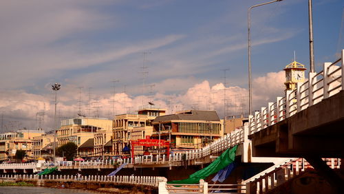 Buildings in city against cloudy sky