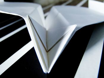 High angle view of paper against white background