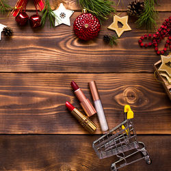 High angle view of christmas decoration on table