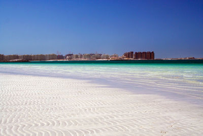 Scenic view of sea against clear blue sky