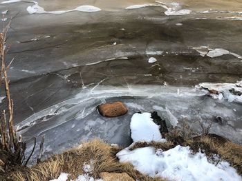 High angle view of frozen river