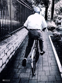 Rear view of man walking on street