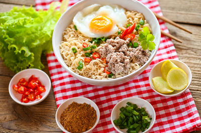 High angle view of food on table