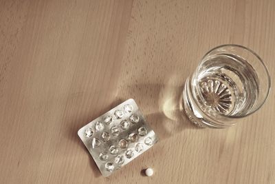 High angle view of glasses on table