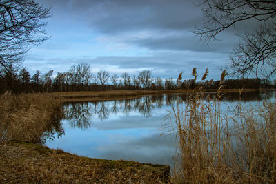 Scenic view of lake against sky