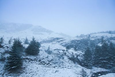 Scenic view of snow covered mountains