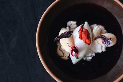 High angle view of ice cream in bowl