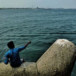 Rear view of man looking at sea