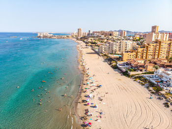 High angle view of beach against clear sky