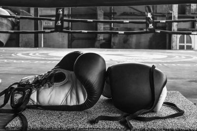 Close-up of shoes on table