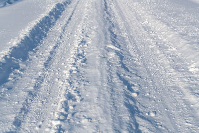 High angle view of snow covered land