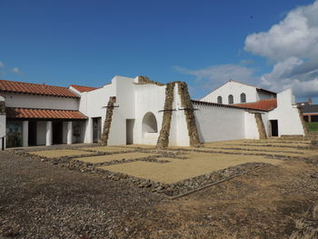 Exterior of old building against blue sky