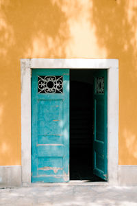 Closed door of building