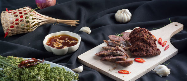 High angle view of food on table