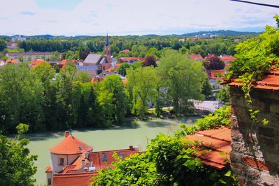 View of town with houses in background