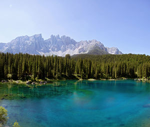 Scenic view of lake against blue sky