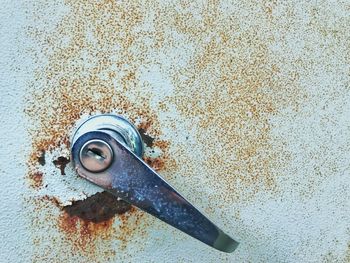 High angle view of old metal on table