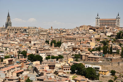 Beautiful view of the old town of toledo with church towers, spain on a sunny day