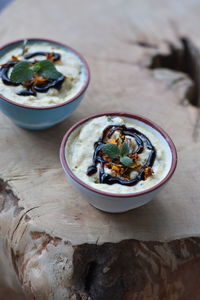 Homemade ice cream dessert for two beautifully served 