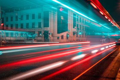 Light trails on road at night