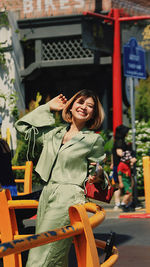 A picture of young women while traveling in phuket old town.