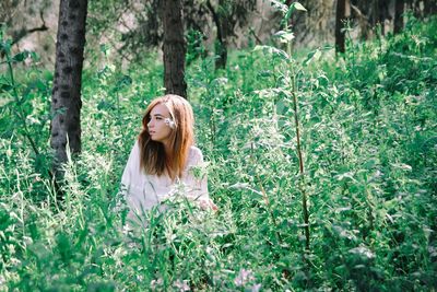 Portrait of young woman in forest