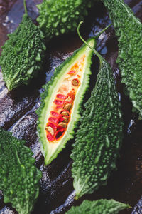 High angle view of green vegetables