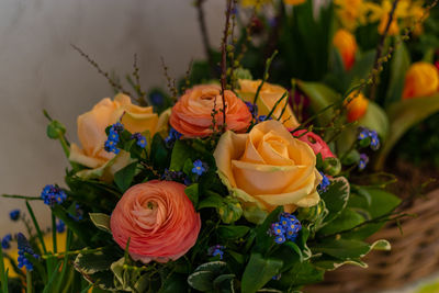 High angle view of rose bouquet