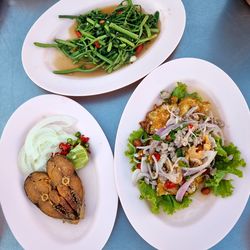 High angle view of food served in plate