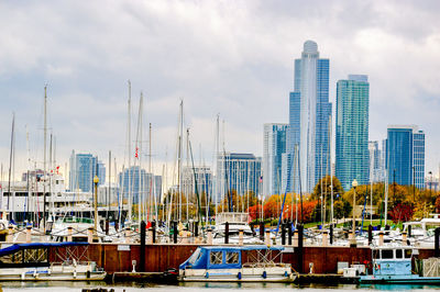 View of cityscape against cloudy sky