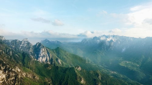 Scenic view of mountains against cloudy sky