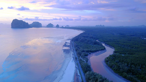 Panoramic view of sea against sky during sunset