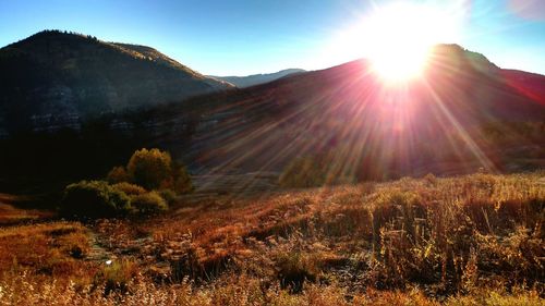 Countryside landscape against sunlight