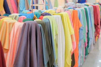 Close-up of clothes in store