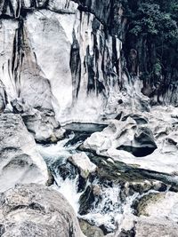 Scenic view of frozen waterfall