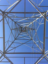 Electricity pylon against clear blue sky