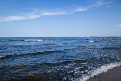 Scenic view of sea against blue sky