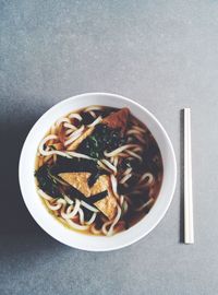 High angle view of soup in bowl