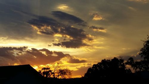 Low angle view of silhouette trees against cloudy sky