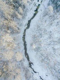 High angle view of frozen water on land