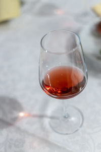 Close-up of beer glass on table