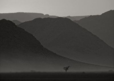 Scenic view of silhouette mountain against sky