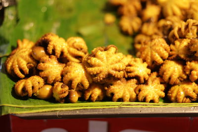 Close-up of served food in tray