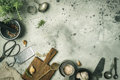 High angle view of personal accessories on table
