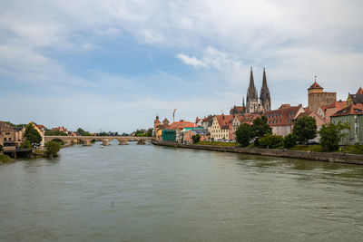 River amidst buildings against sky in city