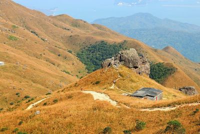 High angle view of mountains against sky