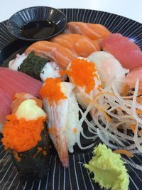 Close-up of sushi served in plate