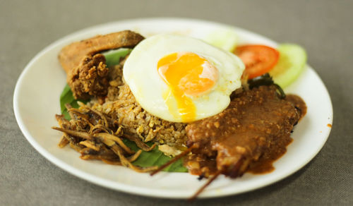 Close-up of breakfast served in plate