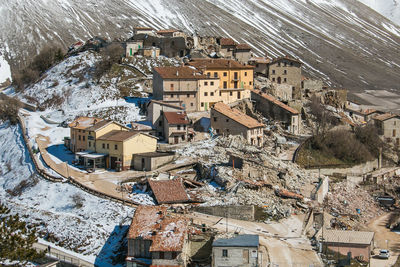 High angle view of buildings in city