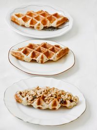 High angle view of dessert in plate on table